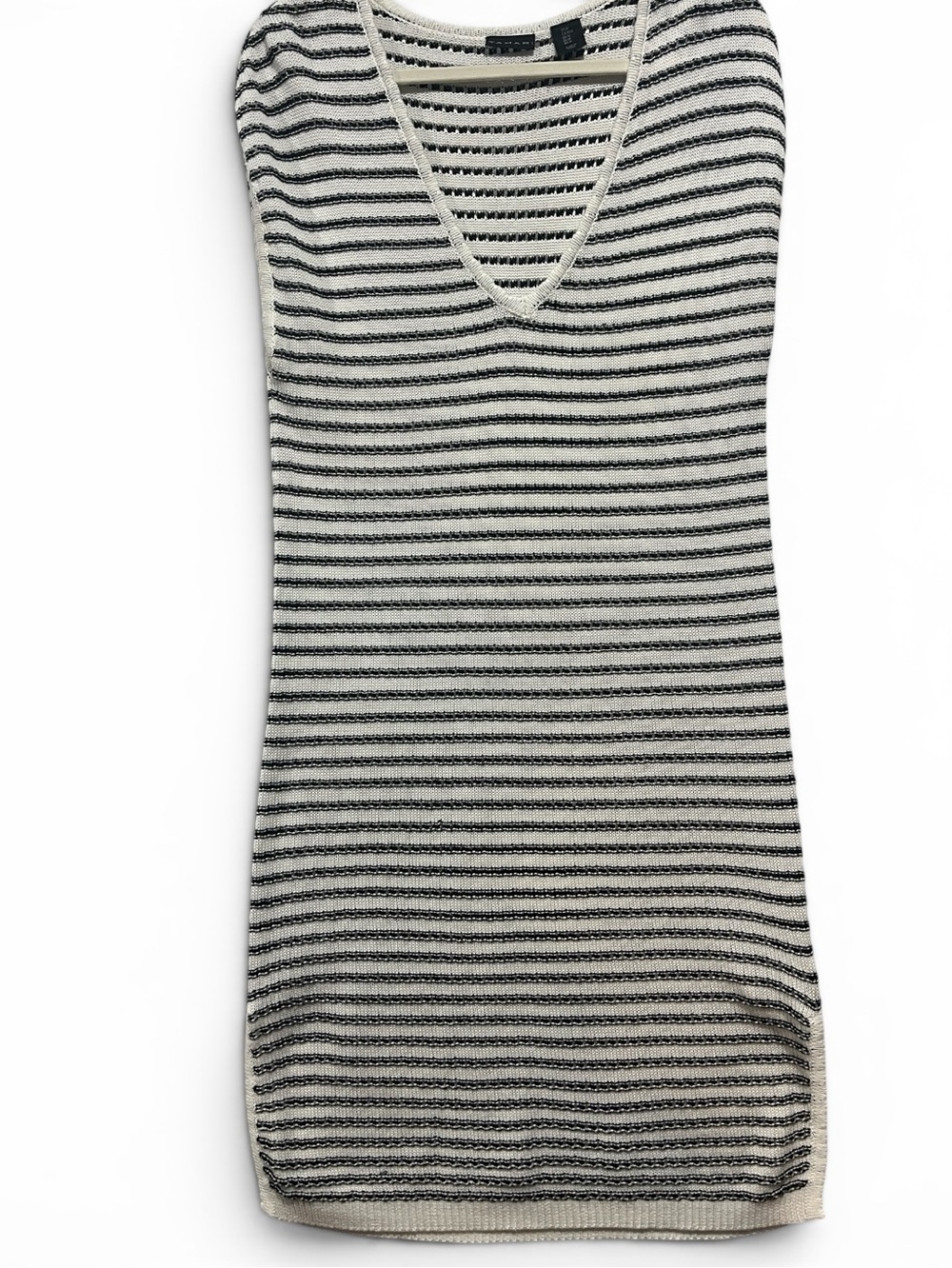 Tahari Black & White Striped Knit beach/resort dress Sz M sleeveless/v neck